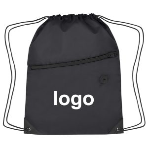 Polyester Drawstring Bag with Secure Zipper Pocket